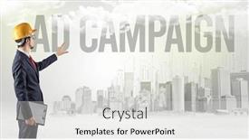  Presentation with hat - Slide deck with young-businessman-with-hard-hat background and a light gray colored foreground