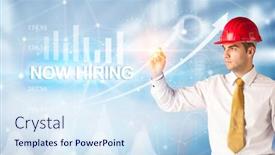  Presentation with hiring - Beautiful slide deck featuring young-businessman-with-helmet-drawing backdrop and a sky blue colored foreground