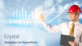  Presentation with business experience - Audience pleasing presentation theme consisting of young-businessman-with-helmet-drawing backdrop and a sky blue colored foreground