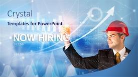  Presentation with hiring - Colorful slide deck enhanced with young-businessman-with-helmet-drawing backdrop and a light blue colored foreground