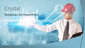  Presentation with audit - Cool new PPT theme with young-businessman-with-helmet-drawing backdrop and a light blue colored foreground