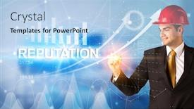  Presentation with reputation - Amazing PPT theme having young-businessman-with-helmet-drawing backdrop and a light blue colored foreground