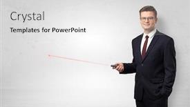  Presentation with pointer - Presentation theme having young businessman with laser pointer and copyspace white wall background and a white colored foreground