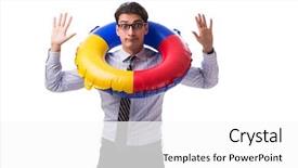  Presentation with orange life buoy splash water - Audience pleasing slide deck consisting of young businessman with life buoy backdrop and a white colored foreground