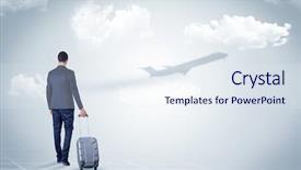  Presentation with luggage - PPT layouts enhanced with young businessman with luggage walking background and a  colored foreground