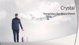  Presentation with walking young wild jaguar - Presentation design having young businessman with luggage walking background and a  colored foreground