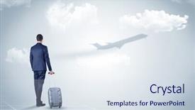  Presentation with walking young wild jaguar - Audience pleasing presentation theme consisting of young businessman with luggage walking backdrop and a  colored foreground