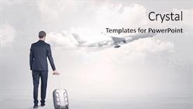  Presentation with luggage - Slides with young businessman with luggage walking background and a  colored foreground
