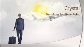  Presentation with luggage - Amazing slide deck having young businessman with luggage walking backdrop and a cream colored foreground