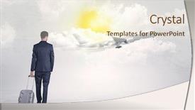  Presentation with walking young wild jaguar - Beautiful presentation theme featuring young businessman with luggage walking backdrop and a cream colored foreground