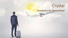  Presentation with walking young wild jaguar - Cool new PPT layouts with young businessman with luggage walking backdrop and a cream colored foreground