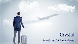  Presentation with luggage - PPT layouts enhanced with young businessman with luggage walking background and a sky blue colored foreground