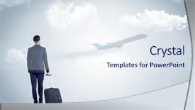  Presentation with walking young wild jaguar - Presentation theme featuring young businessman with luggage walking background and a sky blue colored foreground