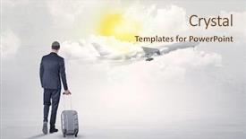  Presentation with walking young wild jaguar - PPT theme enhanced with young businessman with luggage walking background and a cream colored foreground