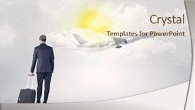  Presentation with luggage - PPT theme having young businessman with luggage walking background and a cream colored foreground