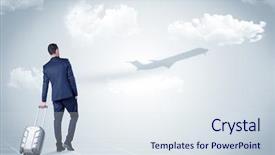  Presentation with walking young wild jaguar - Presentation design featuring young businessman with luggage walking background and a sky blue colored foreground