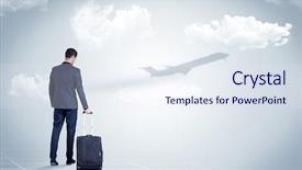  Presentation with luggage - Theme having young businessman with luggage walking background and a  colored foreground