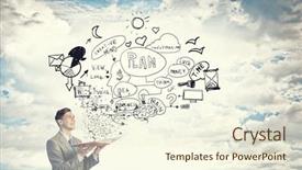  Presentation with business-book - Slide set featuring young businessman with opened book background and a cream colored foreground