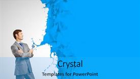  Presentation with paint brush - Colorful PPT layouts enhanced with young businessman with paint brush in hand backdrop and a cyan colored foreground