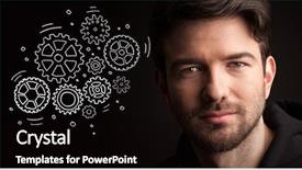  Presentation with gears - Presentation featuring young businessman with rotating gear background and a  colored foreground