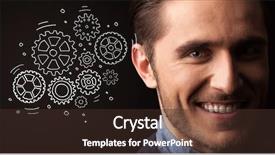  Presentation with gears - PPT theme consisting of young businessman with rotating gear background and a tawny brown colored foreground