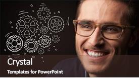  Presentation with gears - Beautiful presentation design featuring young businessman with rotating gear backdrop and a tawny brown colored foreground