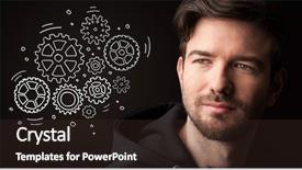  Presentation with gears - PPT layouts having young businessman with rotating gear background and a wine colored foreground