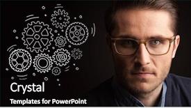  Presentation with gears - Audience pleasing slide set consisting of young businessman with rotating gear backdrop and a black colored foreground