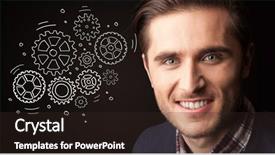  Presentation with centrifugal rotating equipment - Beautiful PPT theme featuring young businessman with rotating gear backdrop and a wine colored foreground