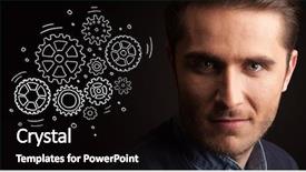  Presentation with gears - Colorful slides enhanced with young businessman with rotating gear backdrop and a black colored foreground