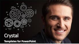  Presentation with partnership gears - PPT layouts having young businessman with rotating gear background and a black colored foreground
