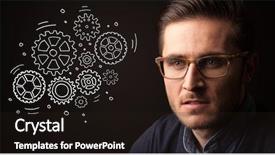  Presentation with gears - Theme having young businessman with rotating gear background and a wine colored foreground