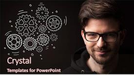  Presentation with gears - Colorful theme enhanced with young businessman with rotating gear backdrop and a wine colored foreground