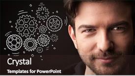  Presentation with gears - Cool new slides with young businessman with rotating gear backdrop and a  colored foreground