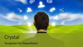  Presentation with social - PPT theme featuring young businessman with social network background and a gold colored foreground