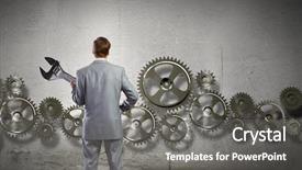  Presentation with mechanism - Colorful theme enhanced with young businessman with wrench backdrop and a  colored foreground