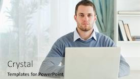  Presentation with social isolation - Amazing slide deck having young businessman working in homeoffice working from home in quarantine lockdown social distancing self isolation backdrop and a light gray colored foreground