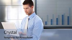  Presentation with computer - Amazing presentation design having young businessman working on laptop backdrop and a light blue colored foreground