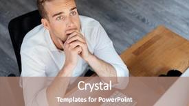  Presentation with risk management top view - Theme featuring young businessman working with computer background and a coral colored foreground