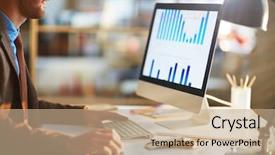  Presentation with electronic - Cool new theme with young businessman working with electronic backdrop and a  colored foreground