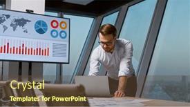  Presentation with meeting - Presentation design consisting of young-businessman-working-with-laptop background and a tawny brown colored foreground