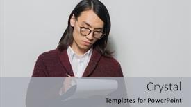  Presentation with new ideas - Colorful presentation theme enhanced with young-businessman-writing-down-plan backdrop and a light gray colored foreground