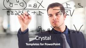  Presentation with math - Cool new PPT theme with young businessman writing math formulas backdrop and a dark gray colored foreground