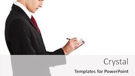 Presentation with agenda - Audience pleasing presentation design consisting of young-businessman-writing backdrop and a white colored foreground