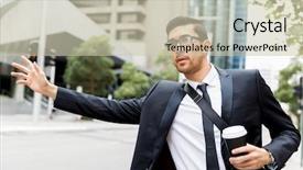 Presentation with taxi - PPT theme enhanced with young businessmen hailing background and a soft green colored foreground
