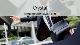  Presentation with taxi - Amazing slides having young businessmen hailing backdrop and a light gray colored foreground