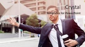  Presentation with taxi - Cool new presentation theme with young businessmen hailing backdrop and a coral colored foreground