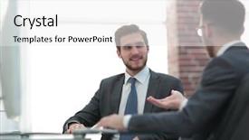  Presentation with german shepherd two young puppys - Presentation design consisting of young businessmen interacting at meeting background and a white colored foreground