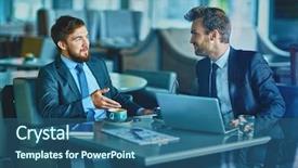  Presentation with planning - PPT theme having young businessmen planning work and discussing new project background and a ocean colored foreground