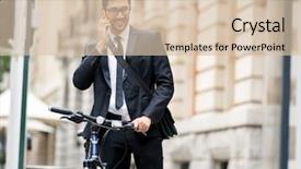  Presentation with bike - Theme with young businessmen with a bike background and a soft green colored foreground